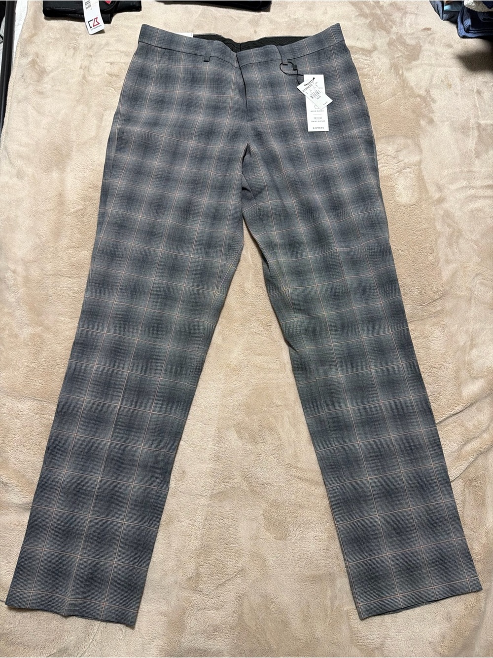 Express Men's Gray Plaid Dress Pants - Classic Tailored Fit 30/32 new